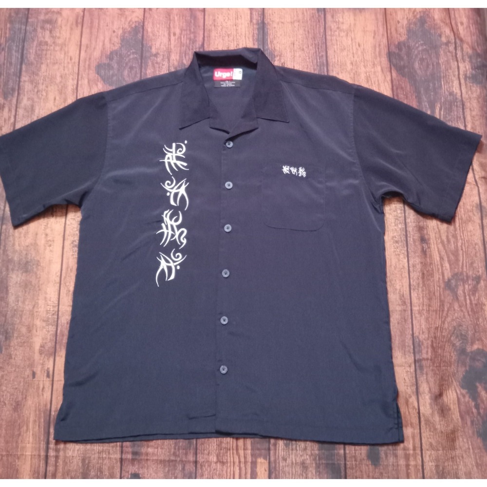 Urge Im-pulse Embroidered Short Sleeve Button Up‎ Shirt Men's Large Black
